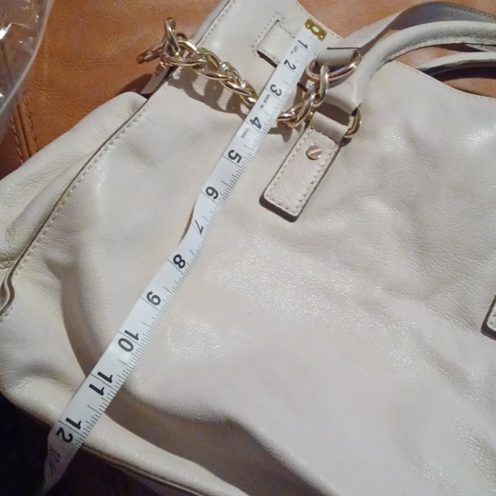 > Michael Kors Cream Leather Satchel with Gold Accents